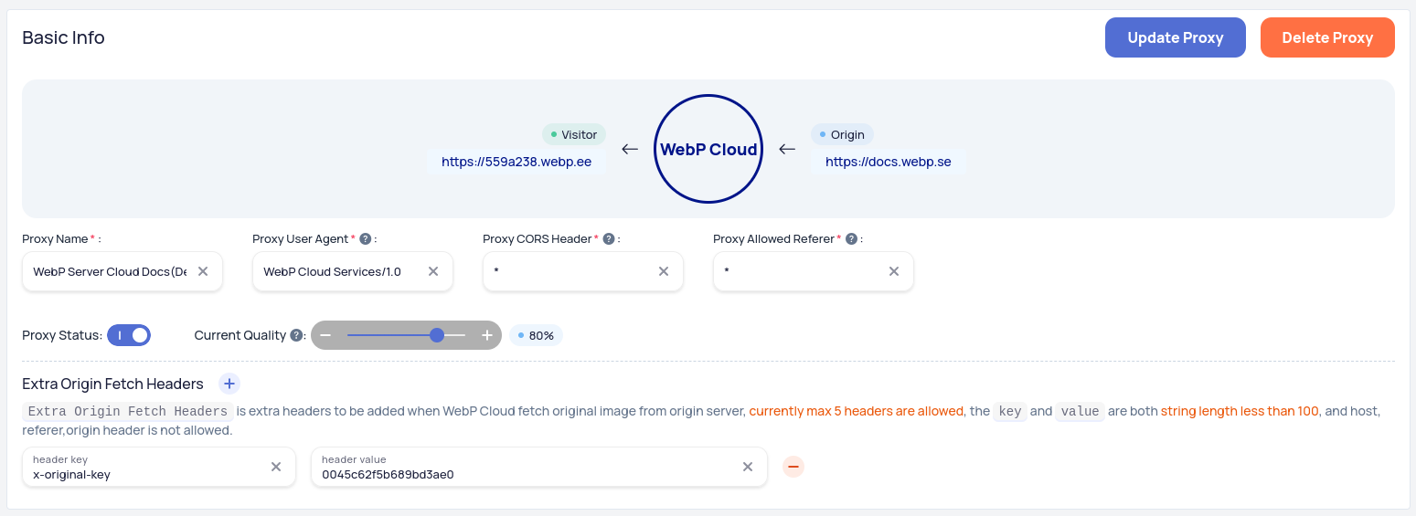 Security tab on a proxy details page