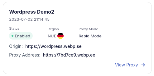 Proxy details showing the generated webp.ee address